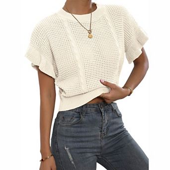 Women's Cable Knit Ruffle Sleeve Top