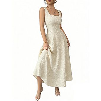 Women's Square Neck Sleeveless Maxi Dress Floral Embossed Texture Fitted Flowy A Line Dresses
