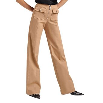 Women's Casual High Waist Cargo Jeans Stretch Button Wide Leg Denim Pants with Pockets