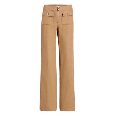Women's Casual High Waist Cargo Jeans Stretch Button Wide Leg Denim Pants with Pockets