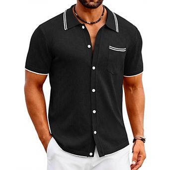COOFANDY Men' Knit Polo Shirts Short Sleeve Vintage Beach Shirt Casual Button Down Shirt