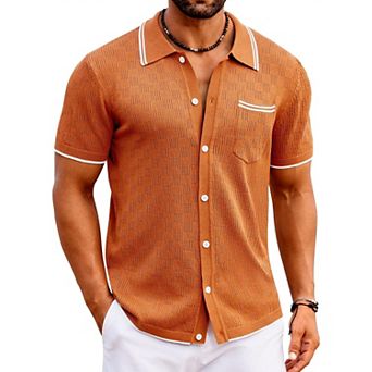 COOFANDY Men' Knit Polo Shirts Short Sleeve Vintage Beach Shirt Casual Button Down Shirt