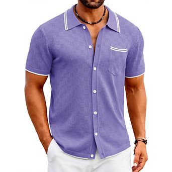 COOFANDY Men' Knit Polo Shirts Short Sleeve Vintage Beach Shirt Casual Button Down Shirt