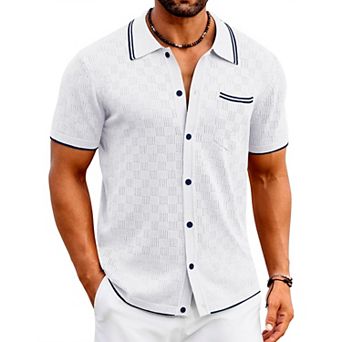 COOFANDY Men' Knit Polo Shirts Short Sleeve Vintage Beach Shirt Casual Button Down Shirt