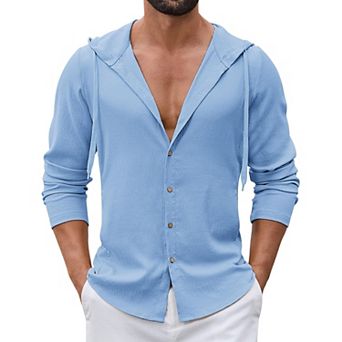 COOFANDY Men' Casual Button Down Shirt Summer Beach Linen Shirt Lightweight Hooded Coverup