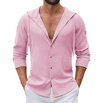 COOFANDY Men' Casual Button Down Shirt Summer Beach Linen Shirt Lightweight Hooded Coverup for