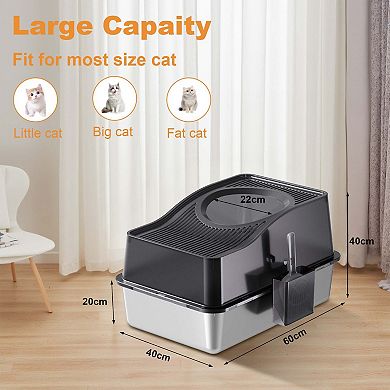 Stainless Steel Fully Enclosed Cat Litter Box,Cat Box With Hollow Lid and Heightened Lid