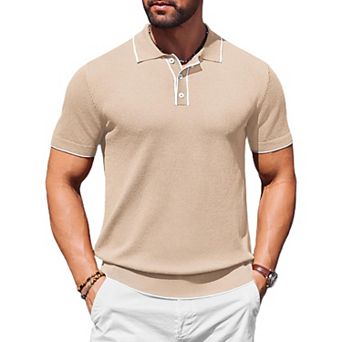 COOFANDY Mens Casual Summer Shirts Collared Shirts Short Sleeve Knitted Dress Polo Shirts