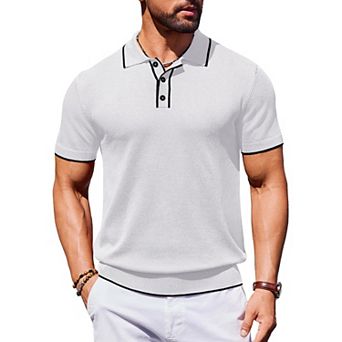 COOFANDY Mens Casual Summer Shirts Collared Shirts Short Sleeve Knitted Dress Polo Shirts