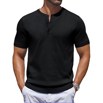 COOFANDY Men' Henley Shirts Short Sleeve Knit Casual Slim fit T-Shirts Classic Summer Collarless