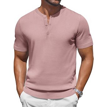 COOFANDY Men' Henley Shirts Short Sleeve Knit Casual Slim fit T-Shirts Classic Summer Collarless