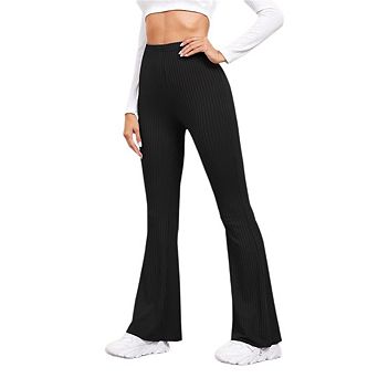Women's Ribbed Flare Yoga Pants High Waist Flare Leggings Casual Bell Bottoms Workout Leggings