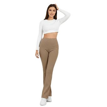 Women's Ribbed Flare Yoga Pants High Waist Flare Leggings Casual Bell Bottoms Workout Leggings