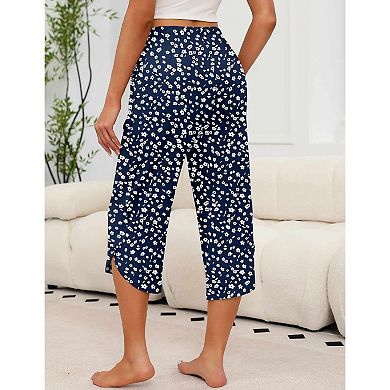 Ekouaer Womens Pajama Pants Capri Wide Leg Lounge Pj Pants Summer Comfy Drawstring Pajama Bottoms