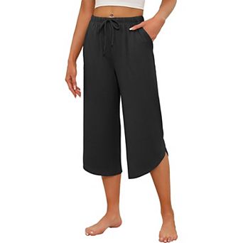 Ekouaer Womens Pajama Pants Capri Wide Leg Lounge Pj Pants Summer Comfy Drawstring Pajama Bottoms
