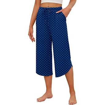 Ekouaer Womens Pajama Pants Capri Wide Leg Lounge Pj Pants Summer Comfy Drawstring Pajama Bottoms