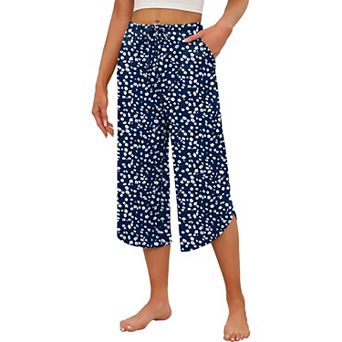 Ekouaer Womens Pajama Pants Capri Wide Leg Lounge Pj Pants Summer Comfy Drawstring Pajama Bottoms