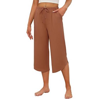 Ekouaer Womens Pajama Pants Capri Wide Leg Lounge Pj Pants Summer Comfy Drawstring Pajama Bottoms