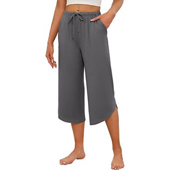 Ekouaer Womens Pajama Pants Capri Wide Leg Lounge Pj Pants Summer Comfy Drawstring Pajama Bottoms