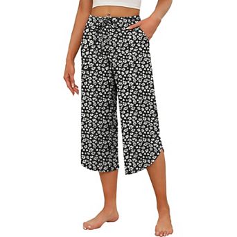 Ekouaer Womens Pajama Pants Capri Wide Leg Lounge Pj Pants Summer Comfy Drawstring Pajama Bottoms