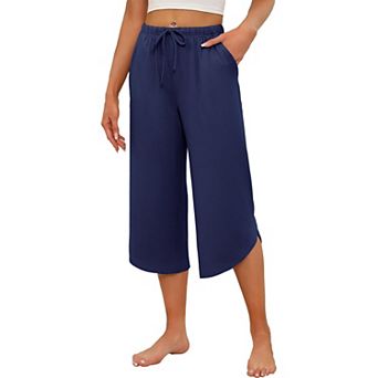 Ekouaer Womens Pajama Pants Capri Wide Leg Lounge Pj Pants Summer Comfy Drawstring Pajama Bottoms
