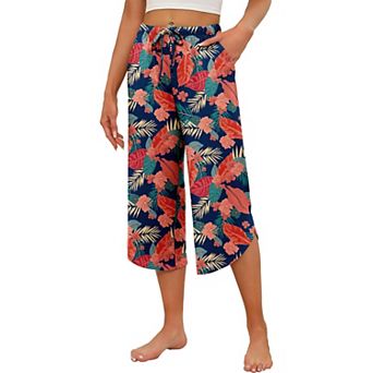 Ekouaer Womens Pajama Pants Capri Wide Leg Lounge Pj Pants Summer Comfy Drawstring Pajama Bottoms