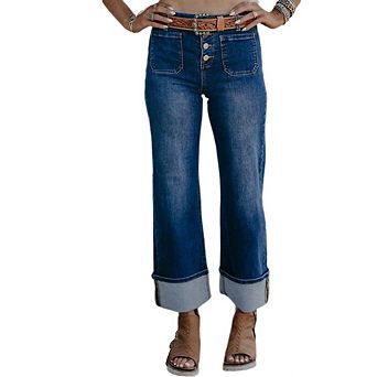 Straight Leg Jeans for Women Trendy High Waisted Stretchy Denim Nine Pant with Pockets