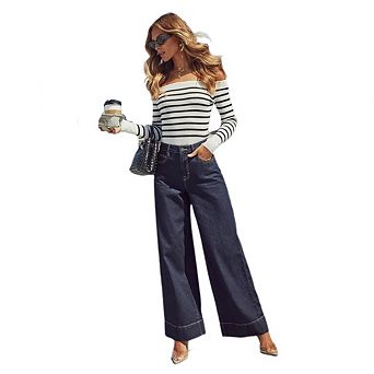 Women's Adjustable Wasit Wide Leg Jeans High Waisted Jeans Y2K Casual Comfort Trendy Denim Pants