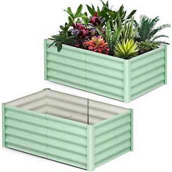 2 Pack Galvanized Raised Garden Bed 6x3x1.5 FT, Outdoor Planter Box for Flowers & Vegetables, Green