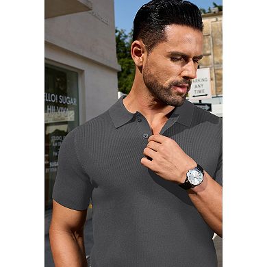 COOFANDY Polo Sweaters for Men Slim Fit Short Sleeve Casual Business Polos Ribbed Knit Pullover