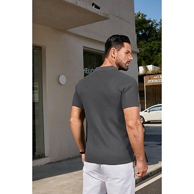 COOFANDY Polo Sweaters for Men Slim Fit Short Sleeve Casual Business Polos Ribbed Knit Pullover