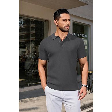 COOFANDY Polo Sweaters for Men Slim Fit Short Sleeve Casual Business Polos Ribbed Knit Pullover