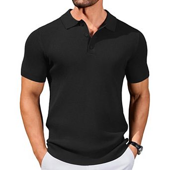 COOFANDY Polo Sweaters for Men Slim Fit Short Sleeve Casual Business Polos Ribbed Knit Pullover
