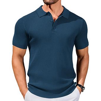COOFANDY Polo Sweaters for Men Slim Fit Short Sleeve Casual Business Polos Ribbed Knit Pullover