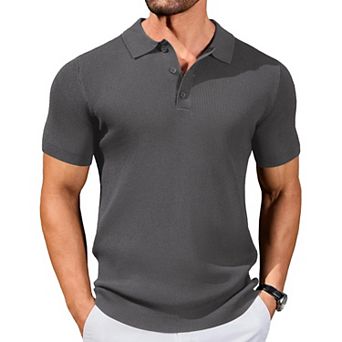 COOFANDY Polo Sweaters for Men Slim Fit Short Sleeve Casual Business Polos Ribbed Knit Pullover