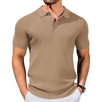 COOFANDY Polo Sweaters for Men Slim Fit Short Sleeve Casual Business Polos Ribbed Knit Pullover