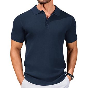COOFANDY Polo Sweaters for Men Slim Fit Short Sleeve Casual Business Polos Ribbed Knit Pullover