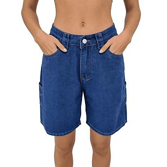 Bermuda Cargo Denim Shorts for Women Knee Length Star Print 6 Pockets Long Jorts for Summer Casual