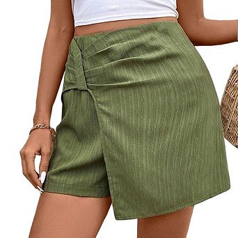 Women's Cross Pleated High Waist Textured Skirt Shorts Solid Color Knot Side Shorts