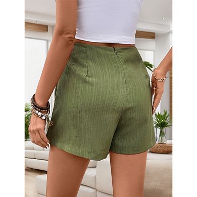 Women's Cross Pleated High Waist Textured Skirt Shorts Solid Color Knot Side Shorts