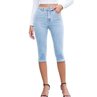 High Waist Stretch Capris Jeans for Women Casual Summer Rear Lifting Skinny Denim Capri