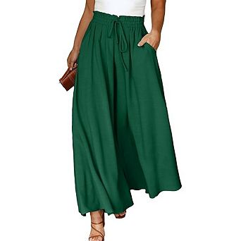 Women Plus Size Wide Leg Pants High Waisted Floral Boho Casual Flowy Tie Knot Trousers with Pockets