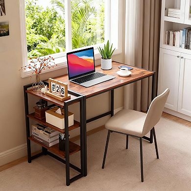 Folding Desk with Storage Shelf, Space Saving Writing Computer Table, No Assembly Required Desk