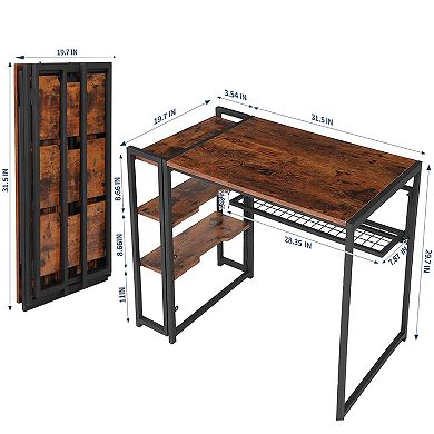 Folding Desk with Storage Shelf, Space Saving Writing Computer Table, No Assembly Required Desk
