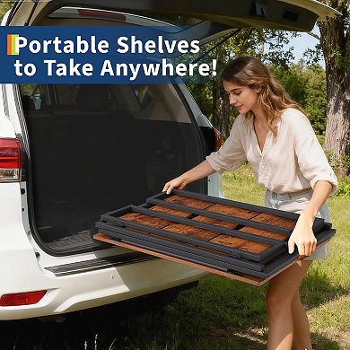 Folding Desk with Storage Shelf, Space Saving Writing Computer Table, No Assembly Required Desk