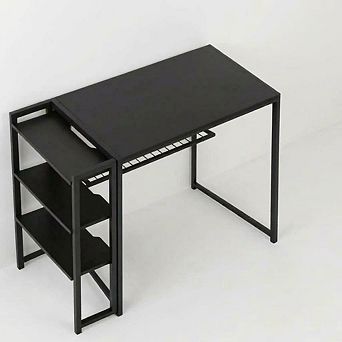 Folding Desk with Storage Shelf, Space Saving Writing Computer Table, No Assembly Required Desk