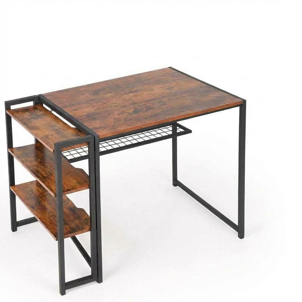 Folding Desk with Storage Shelf, Space Saving Writing Computer Table ...
