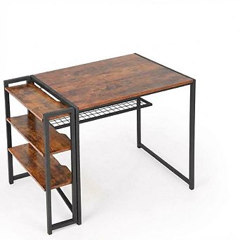 Folding Desk with Storage Shelf, Space Saving Writing Computer Table, No Assembly Required Desk