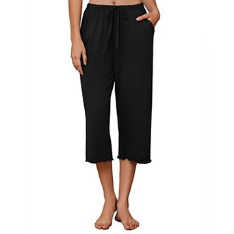 Ekouaer Womens Capri Pajama Pants Wide Leg Lounge Sleep Pants Soft Comfy Drawstring Pj Bottoms