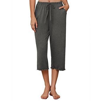 Ekouaer Womens Capri Pajama Pants Wide Leg Lounge Sleep Pants Soft Comfy Drawstring Pj Bottoms